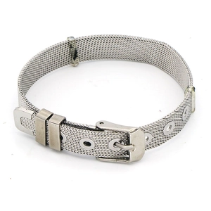 Silver stainless steel mesh bracelet with adjustable pin buckle in Milanese watch strap style