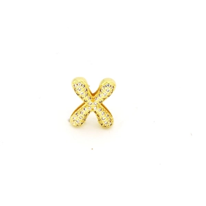 Close-up of gold-plated letter X charm with sparkling white pavé crystal inlay