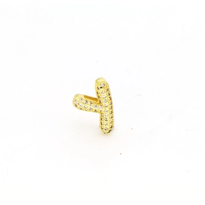 Detailed macro view of a gold-plated letter pendant with sparkling micro-pave zircons