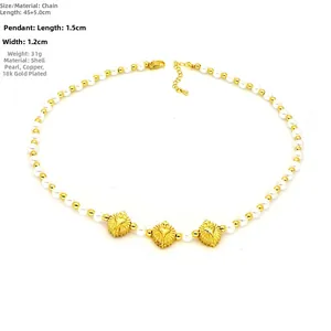 Détails du collier de perles avec pendentifs en forme de cœur plaqués or 18 carats