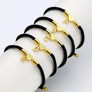 Copper Initial Letter Heart Charm Braided Rope Bracelet For Women Micro Inlaid Zirconia Adjustable Fashion Jewelry Gift