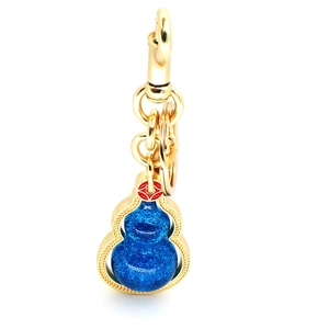 Porte-clés gourde dorée avec résine bleue scintillante pour sacs et accessoires mode