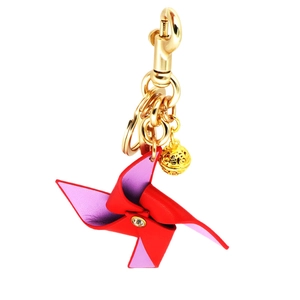 Porte-clés moulin à vent en cuir rouge et violet avec mousqueton en métal doré élégant