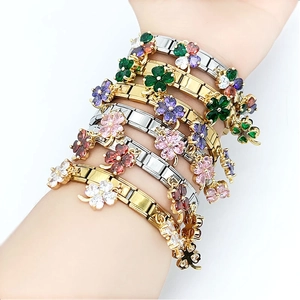 Italian Charm Bracelet Stainless Steel Modular Link With Colorful Clover Pendant Zirconia Inlaid Adjustable Lucky Jewelry For Unisex