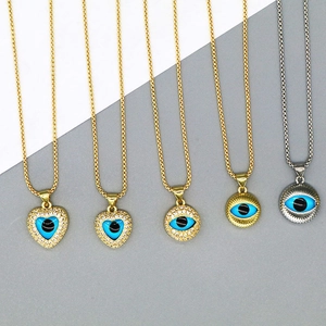 Vintage Evil Eye Pendant Necklace Copper Rhinestone Resin Turkish Style Clavicle Chain Necklace For Women Unisex Fashion Jewelry