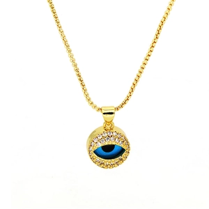 Golden Evil Eye pendant necklace with sparkling crystal halo on a minimalist chain