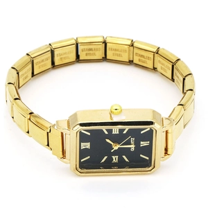 Elegante goldene Damen-Quarzuhr mit rechteckigem schwarzem Zifferblatt und Gliederkette