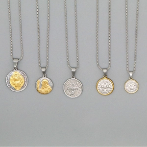 Stainless Steel St Benedict Medal Pendant Necklace For Men Women Religious Cross Round Coin Electroplated Box Chain Jewelry