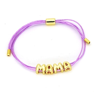 Verstelbare paarse gevlochten armband met gouden MAMA-letterkralen voor dames