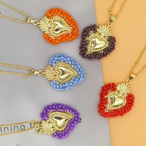 Vintage Kupfer Heiliges Herz Anhänger Halskette Mit Bunten Handgewebten Perlen Boho Herz Charme Kette Für Damen Schmuck