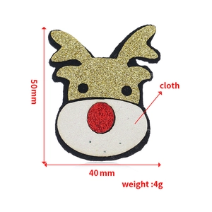 Christmas reindeer fabric patch with gold glitter antlers and red nose, 50mm x 40mm