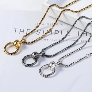 Three men's retro necklaces with interlocking rings pendants on box chains