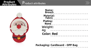 Detail view of handmade Santa Claus brooch in red glitter fabric with white beard and belt