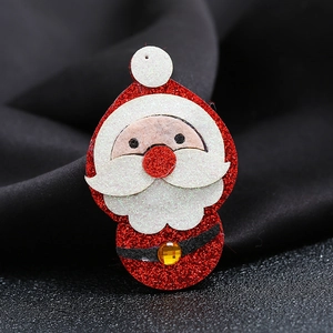 Vintage Christmas Santa brooch pin with red glitter fabric and white felt beard detail