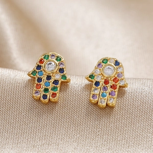 Vintage Hand Der Fatima Ohrstecker Für Damen Vergoldet Kupfer Bunte Zirkon 925 Sterlingsilber Ohrstecker-Stift Schmuck