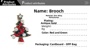 Detailed close-up of vintage crystal Christmas tree brooch with zinc alloy and rhinestones