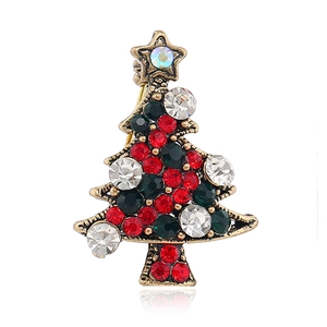 Vintage Christmas tree brooch with colorful rhinestones on a bronze alloy base