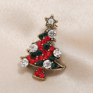 Vintage gold crystal Christmas tree brooch with colorful rhinestones and star top