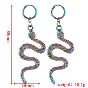 Rainbow plated snake hoop earrings featuring detailed scales texture, length 69mm