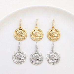 Retro Kupfer Vergoldet Porträt Münze Anhänger DIY Schmuckherstellung Göttin Kopf Relief Strass Eingelegt Charms