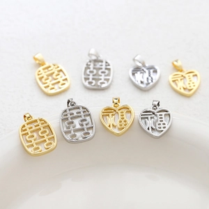 14k gold filled natural mother of pearl charms with Chinese Fu and Xi characters