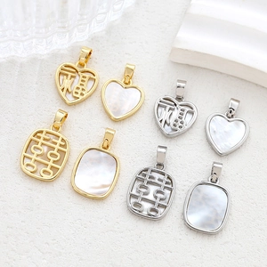 14k gold plated natural mother of pearl charms with Chinese Fu and Xi characters