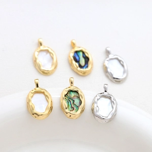 14k gold plated natural mother of pearl and abalone shell oval charms for DIY jewelry