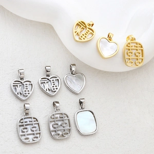 14k gold-filled pendants with natural mother of pearl shell and Chinese Fu and Xi characters