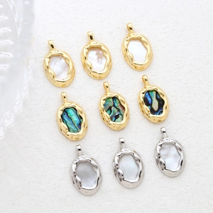 Handmade 14k gold plated oval pendants with natural mother of pearl and abalone shells