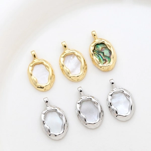 Natural Mother Of Artificial Pearl Abalone Shell Oval Pendant Irregular Gold Plated Copper DIY Jewelry Accessories For Women Pendant