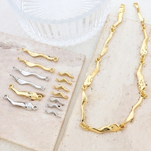 Irregular Wave Copper Connector Buckle For DIY Necklace Bracelet Making Real Gold Plated Minimalist Jewelry Findings