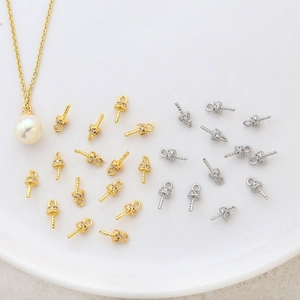 Mini Copper Zirconia Artificial Pearl Peg Bail Pendant For DIY Bracelet Necklace Earring Jewelry Making Finding Accessory Gold Silver