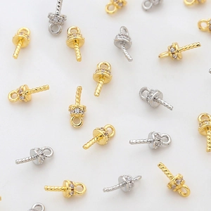 Gold and silver micro-set zircon pearl peg bails for DIY jewelry making and pendants