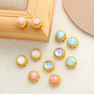 Cuentas espaciadoras redondas de esmalte dorado con borde trenzado para joyas DIY