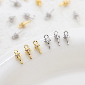 Gold and silver DIY pendant connectors with sparkling zircon and pearl pin for jewelry making
