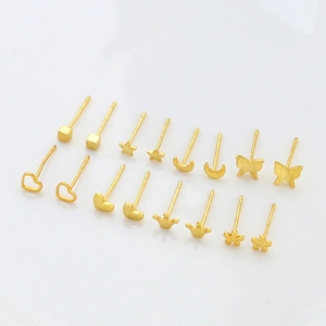 Orecchini a Bottone in Rame Placcato Oro Minimalisti Con Perno in Argento Sterling 925 DIY Stella Luna Cuore Gioielli