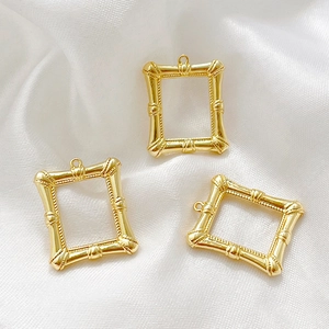 Vintage Bambusgelenk Rechteck Rahmen Anhänger 18K Gold Plattiert Kupfer Anhänger Für Halskette Armband DIY Schmuckherstellung