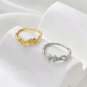 Irregular organic texture ring base with pearl pin in gold and silver plating