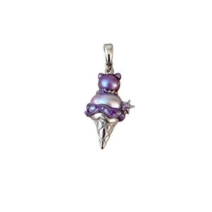 Collana con ciondolo gelato orsetto con perle viola e ciondoli a stella in cristallo