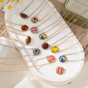 Variety of retro sports-themed necklaces featuring basketball and soccer ball pendants