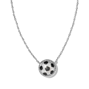 Silver chain necklace featuring a round football pendant with black and white inlay finish
