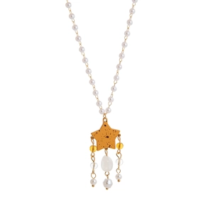 Stervormige hanger ketting met witte parels en gouden kwastjes voor dames