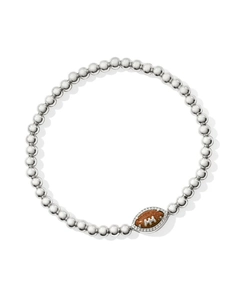 Silver beaded bracelet featuring a sparkling brown football pendant with crystal trim