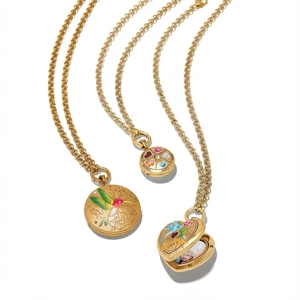 Vintage gouden hartmedaillon en kleurrijke kolibrie kompas hanger kettingen voor dames