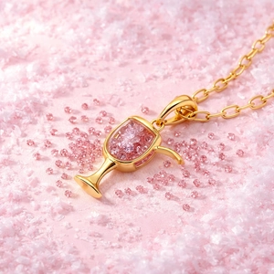 Luxury Copper 18K Gold Plated Wine Glass Heart Floating Locket Pendant Necklace For Women Rhinestone Filled Locket Jewelry