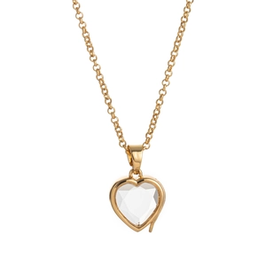 Collier médaillon vintage en forme de cœur doré avec une pierre en cristal étincelante