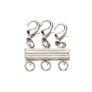Three-strand magnetic necklace clasp layered jewelry connector in silver-tone finish