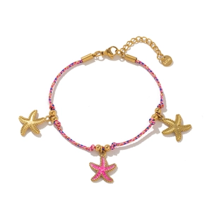 Buntes gewebtes Seestern Armband mit Goldanhängern und 18k Edelstahlverschluss