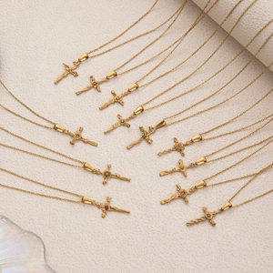 Détails de pendentifs croix vintage plaqués or 18K avec gaufrage floral délicat