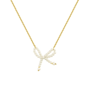Elegant 18k gold plated butterfly necklace with white pearls on a white background